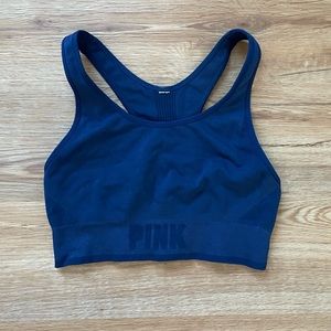 Ribbed navy sports bra PINK
